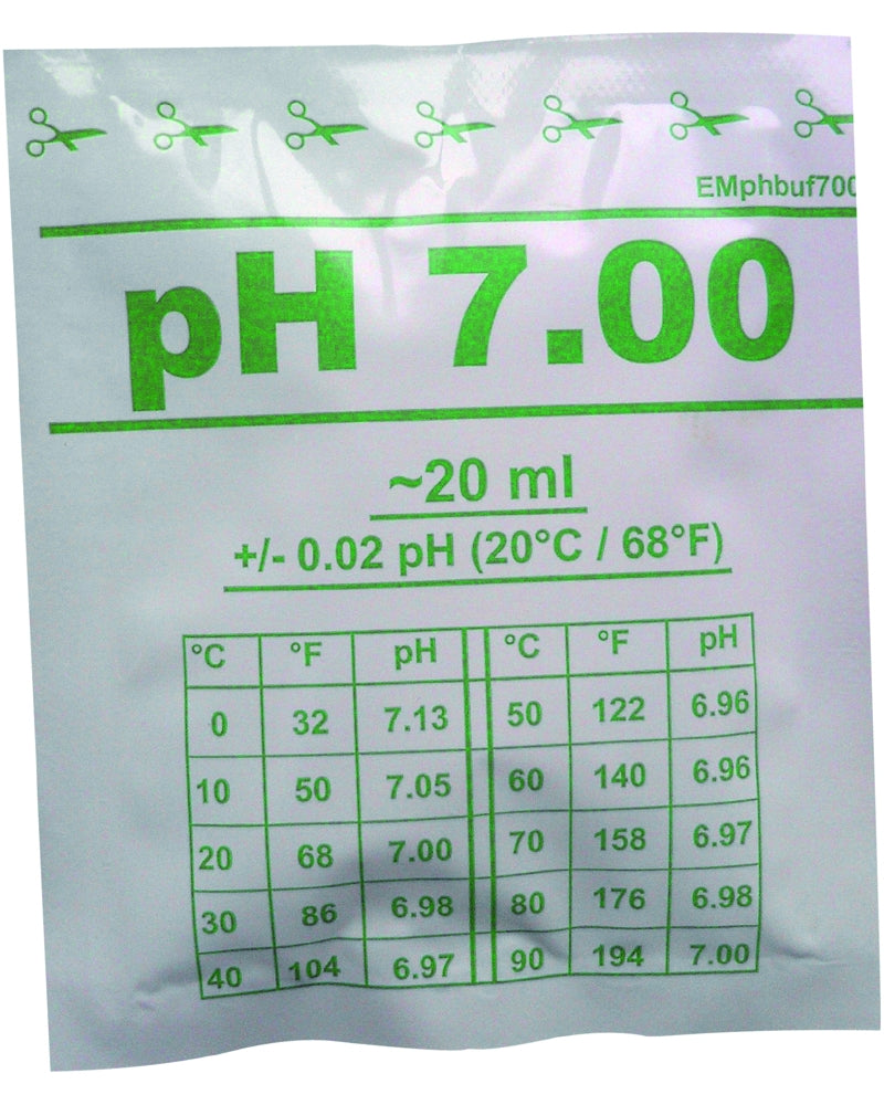 Solution de calibration en sachet de 20 ml de solution d'étalonnage. Disponible pour le pH7