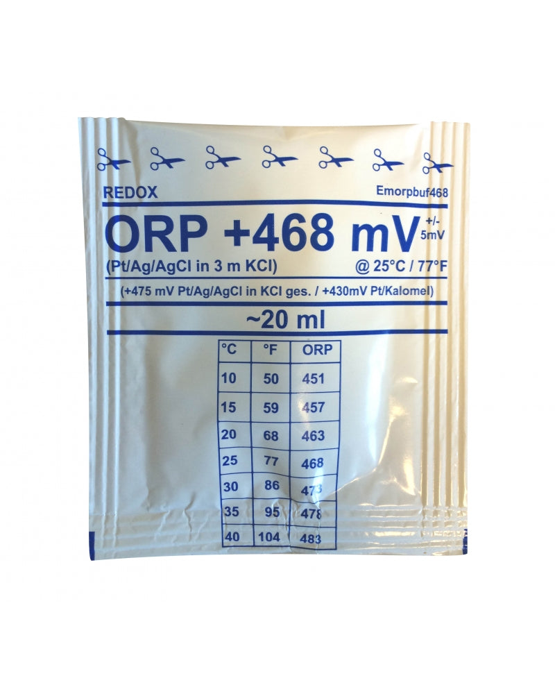 Solution de calibration en sachet de 20 ml de solution d'étalonnage. Disponible pour le redox  468 mv.